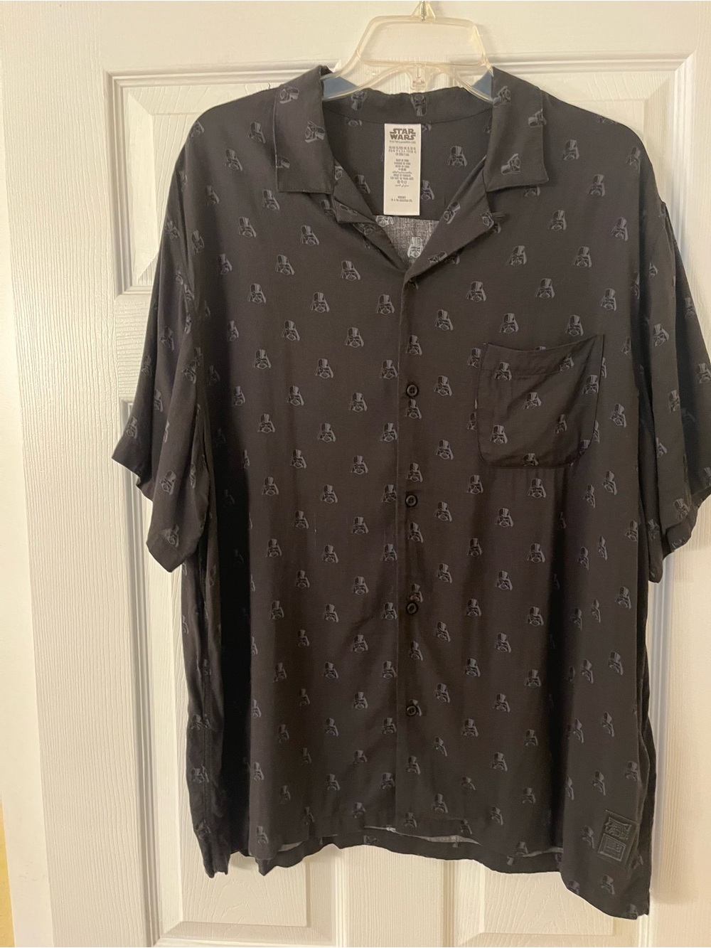 Star Wars Black Short-Sleeve Button-Down Shirt with Subtle Darth Vader Print